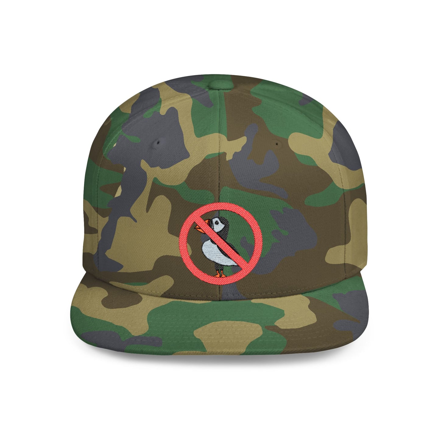 Trendy Flat Bill Snapback Hat with No Puffin Design