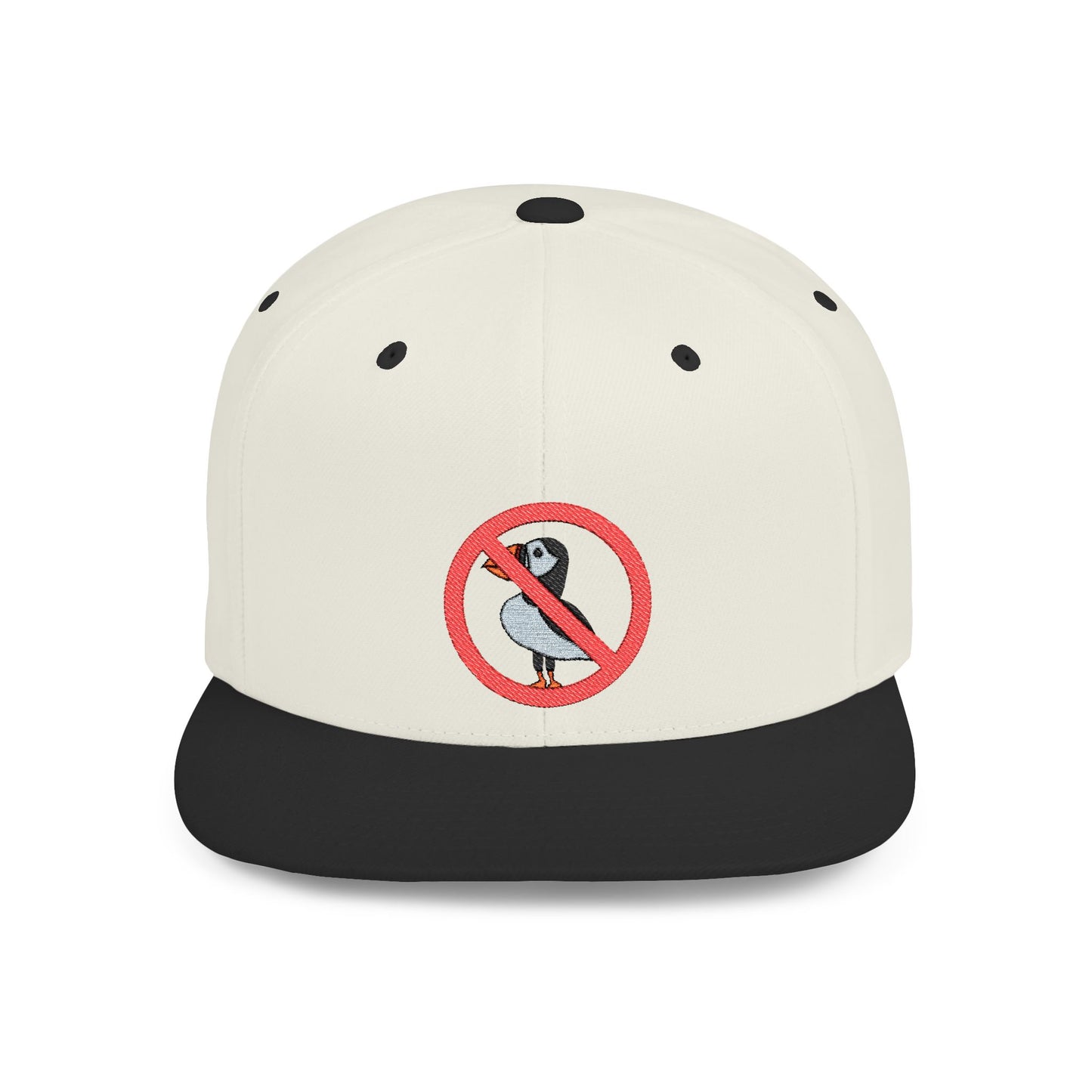 Trendy Flat Bill Snapback Hat with No Puffin Design