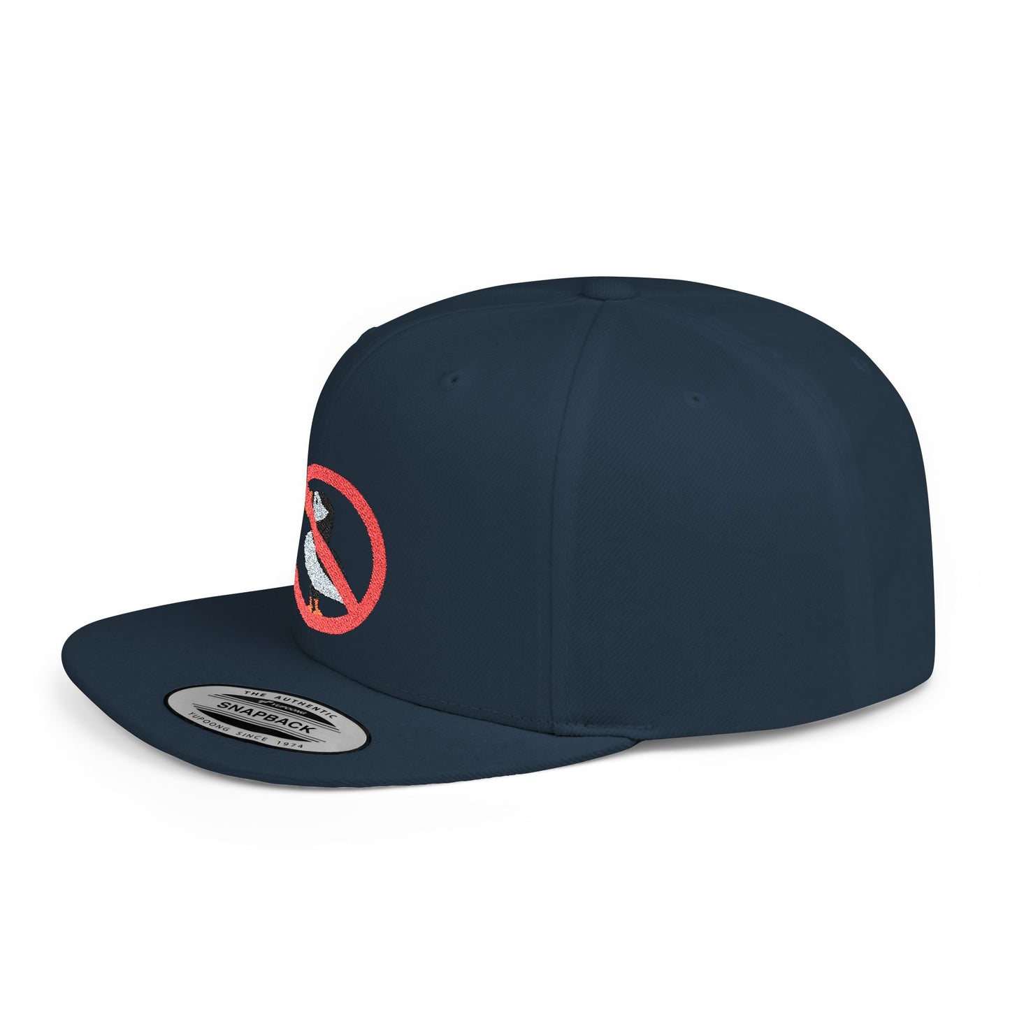 Trendy Flat Bill Snapback Hat with No Puffin Design