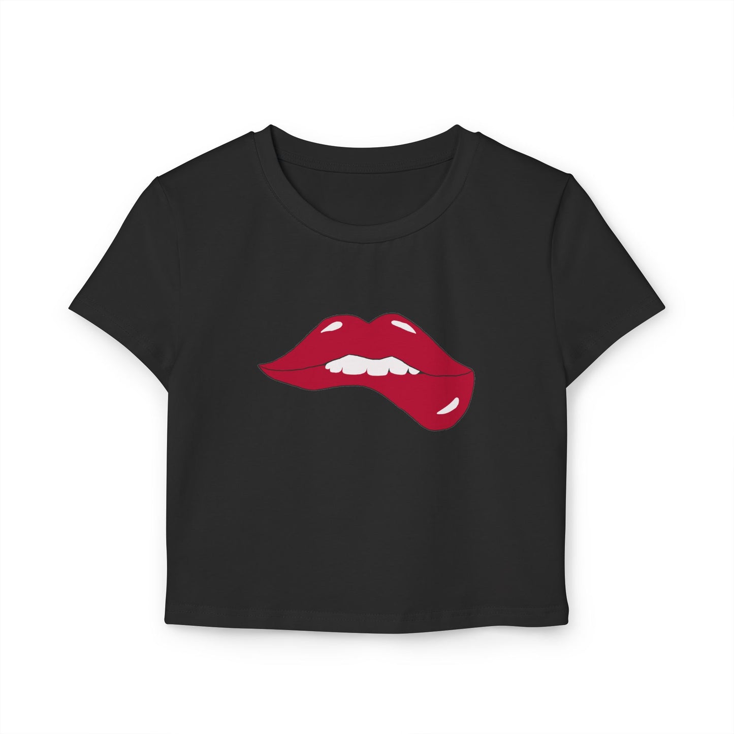 Women's Biting Lip Print Baby Tee - Fun & Stylish Short Sleeve Top for Casual Outings