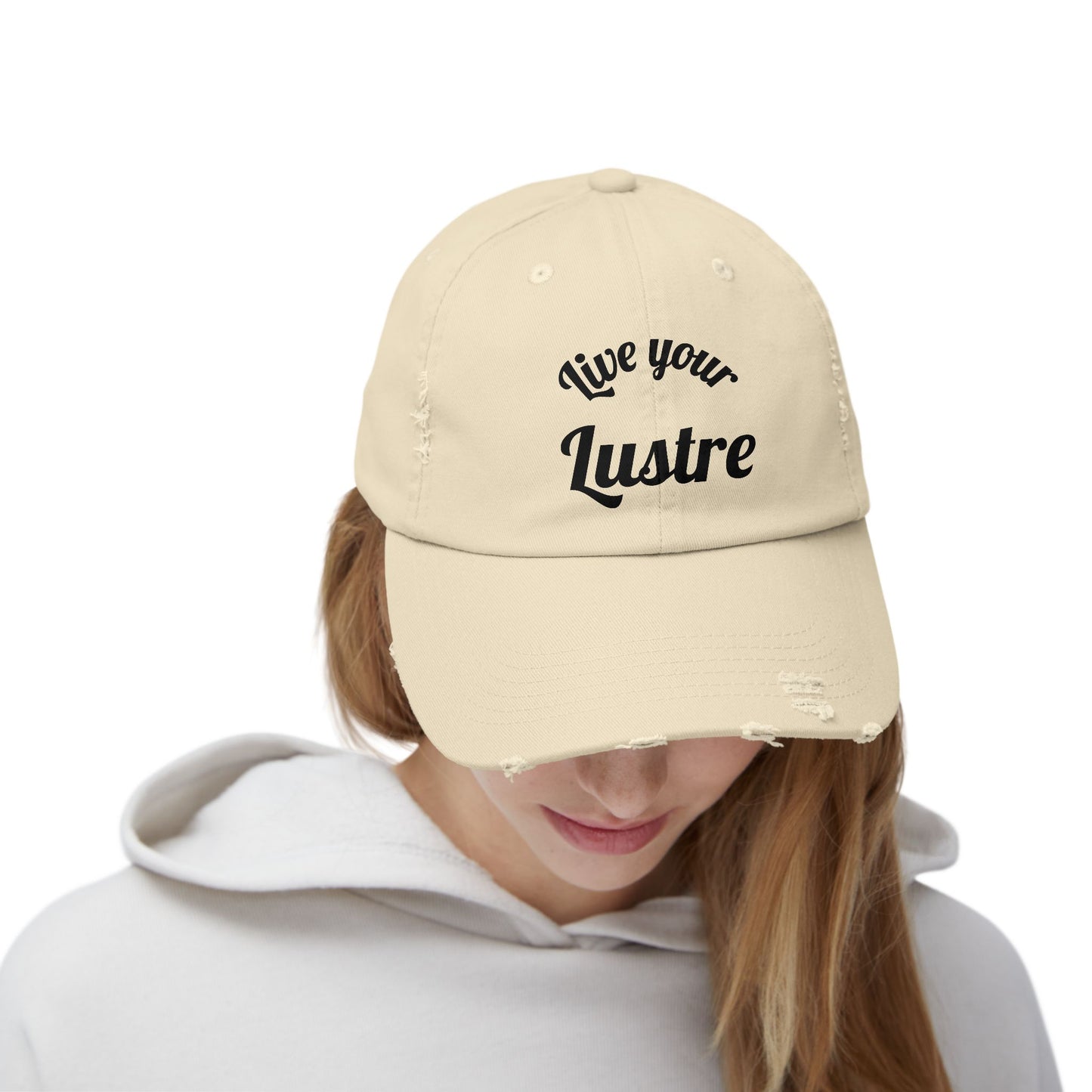 Unisex Distressed Cap - "Live Your Lustre" Vintage Style Hat for Casual Wear