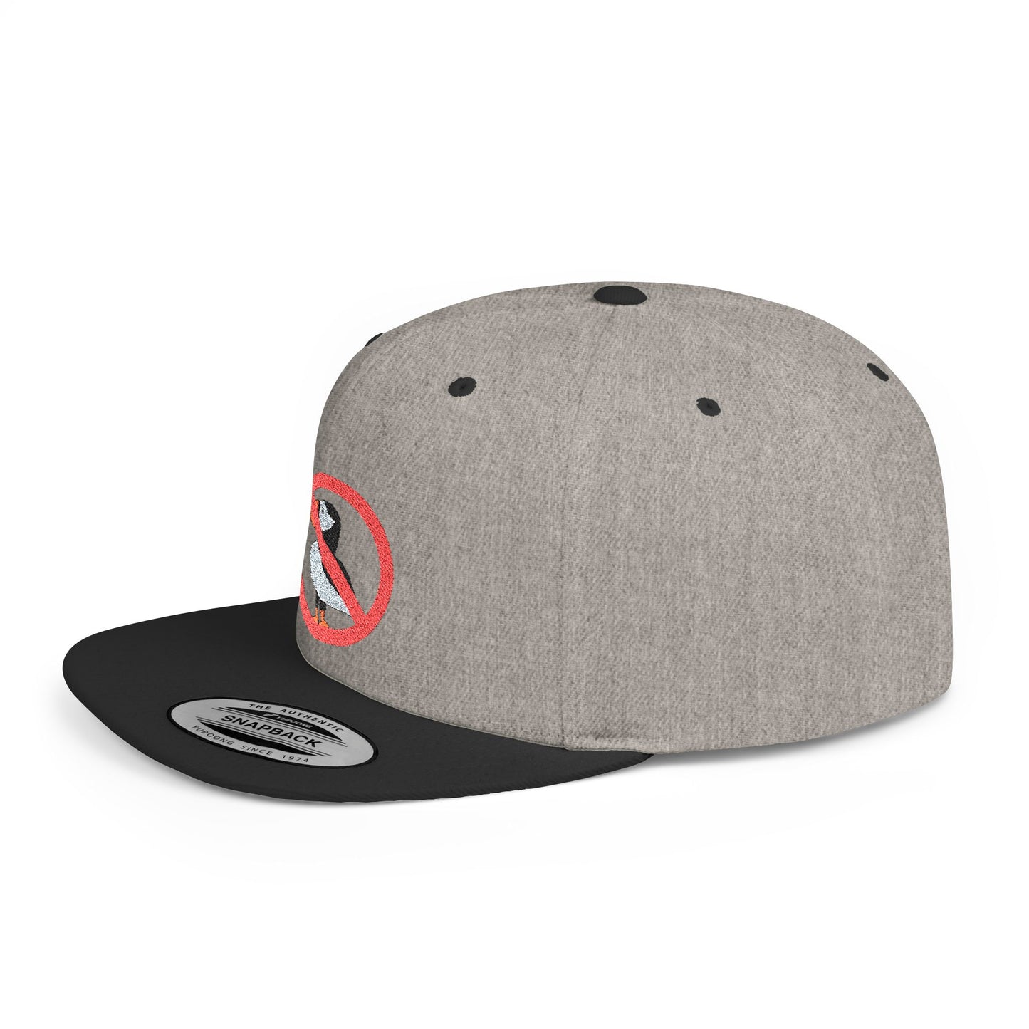 Trendy Flat Bill Snapback Hat with No Puffin Design