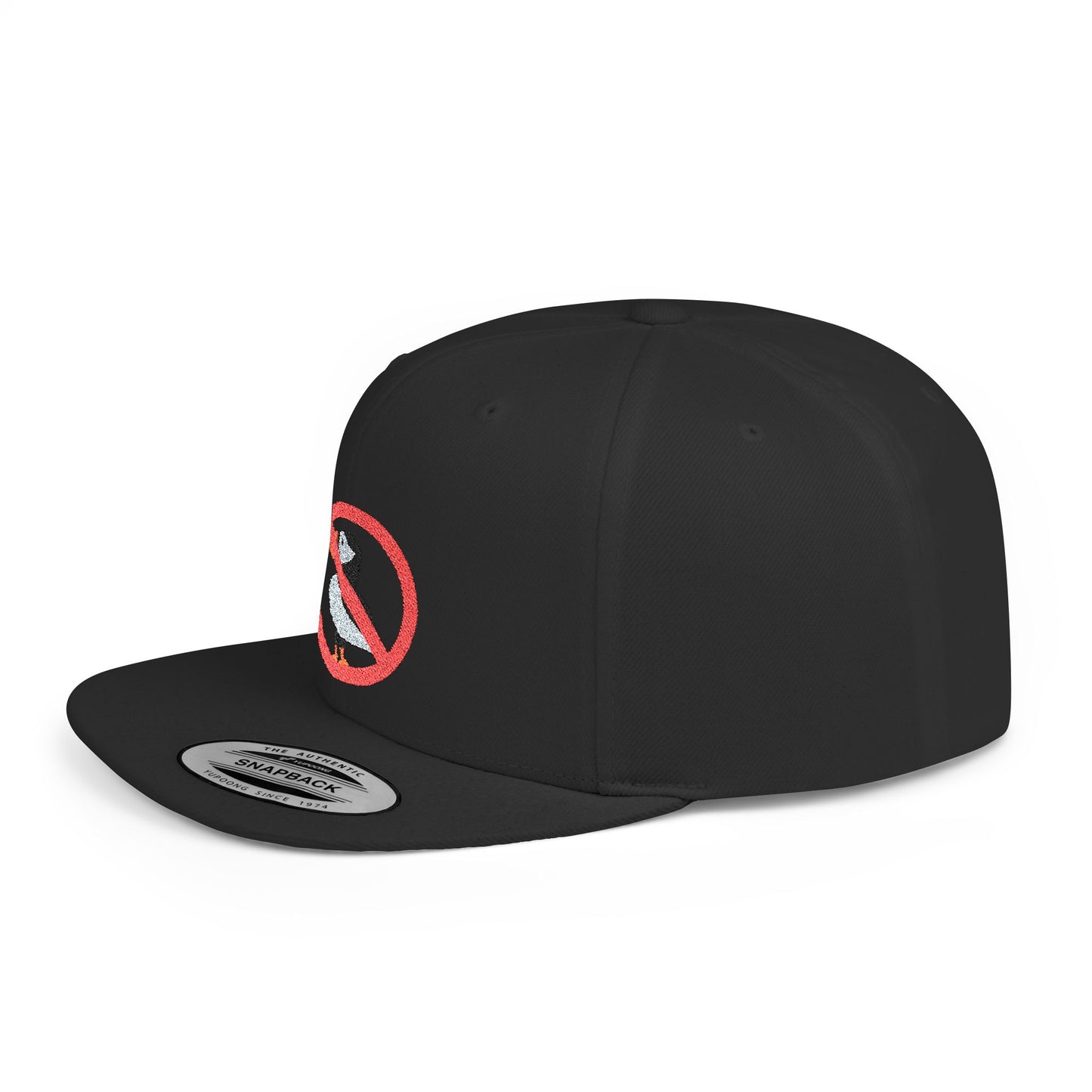 Trendy Flat Bill Snapback Hat with No Puffin Design
