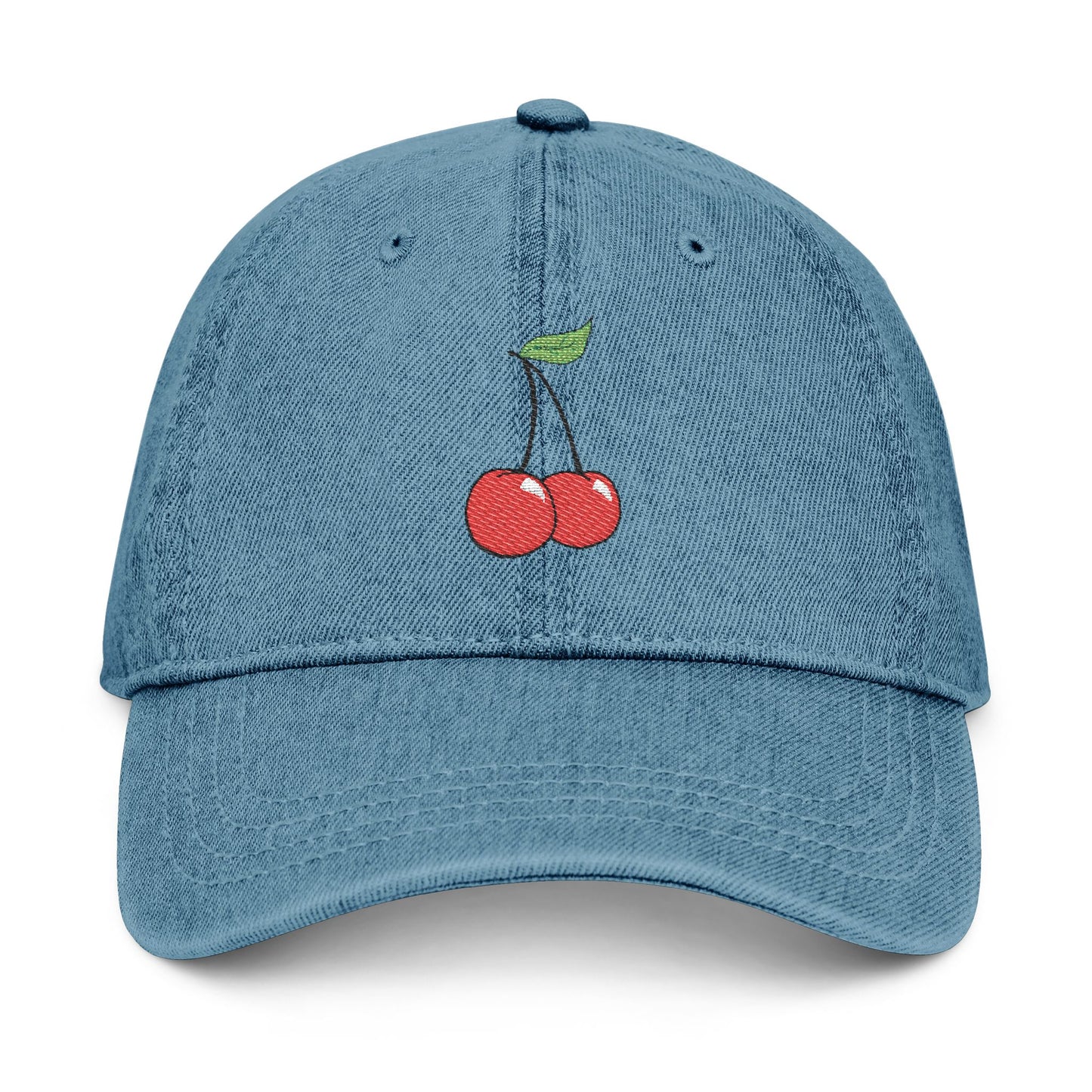 Cherry Embroidered Denim Hat - Casual Cap for Summer Styling