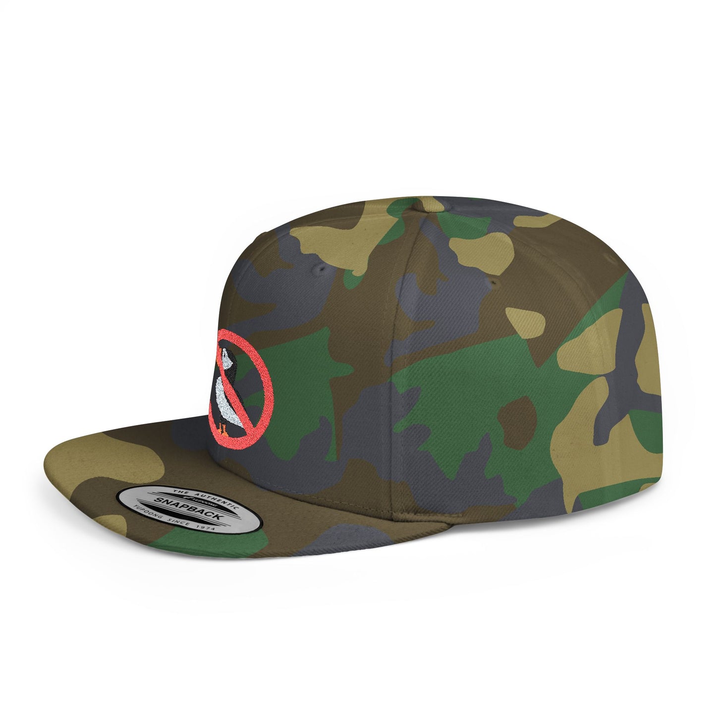 Trendy Flat Bill Snapback Hat with No Puffin Design
