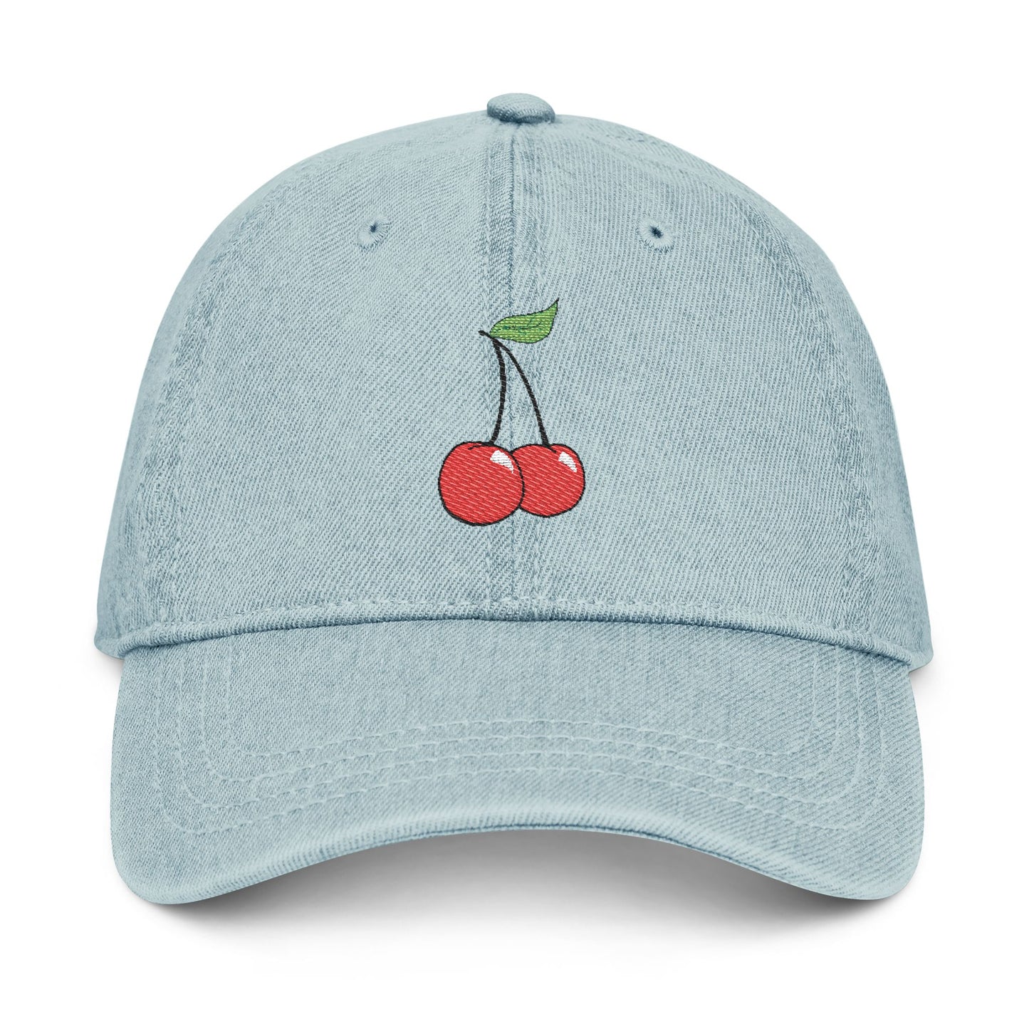 Cherry Embroidered Denim Hat - Casual Cap for Summer Styling