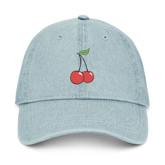Cherry Embroidered Denim Hat - Casual Cap for Summer Styling
