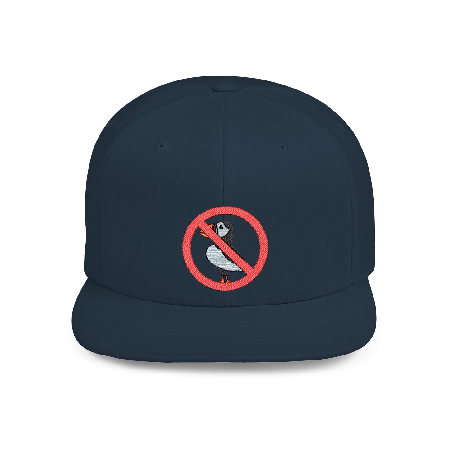 Trendy Flat Bill Snapback Hat with No Puffin Design
