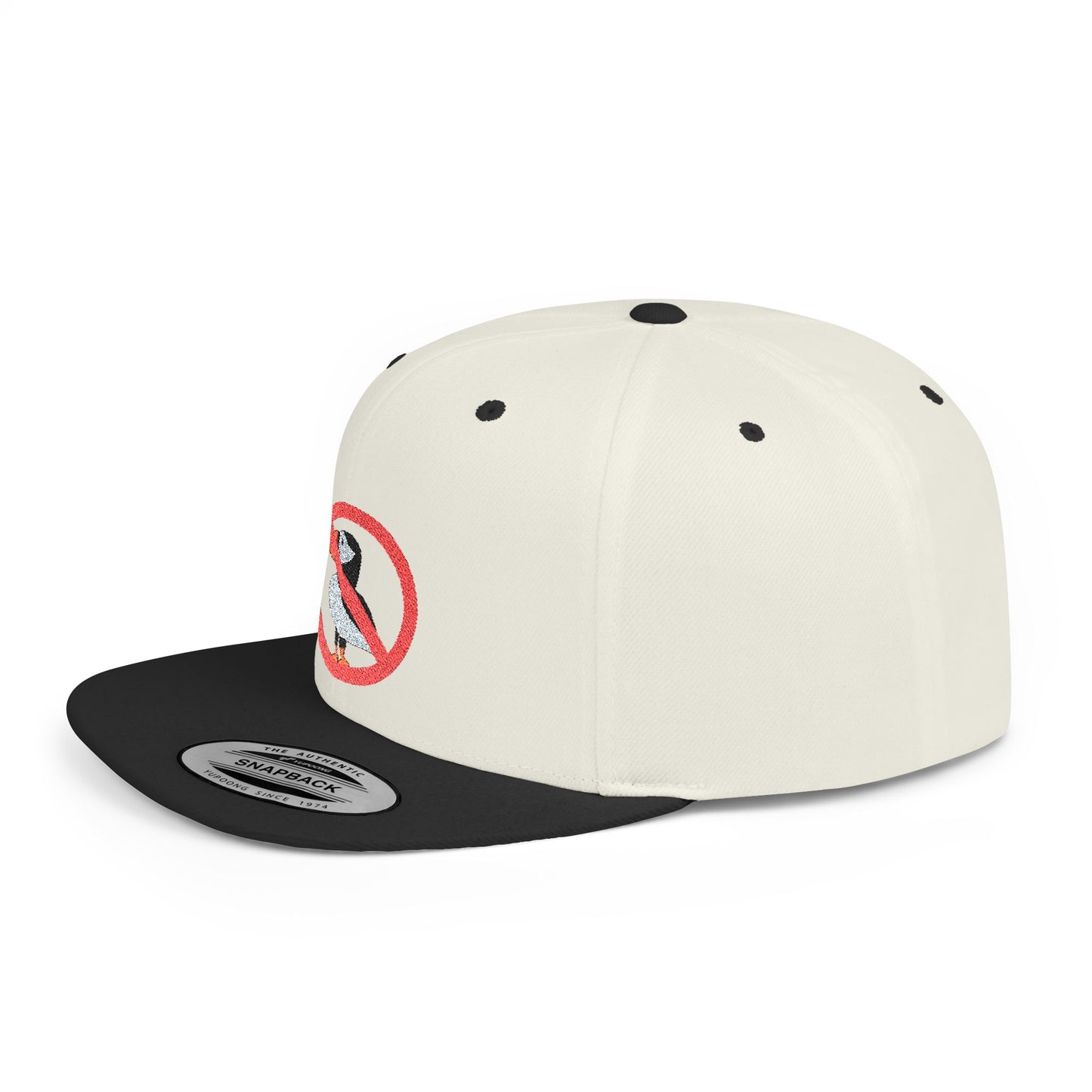 Trendy Flat Bill Snapback Hat with No Puffin Design