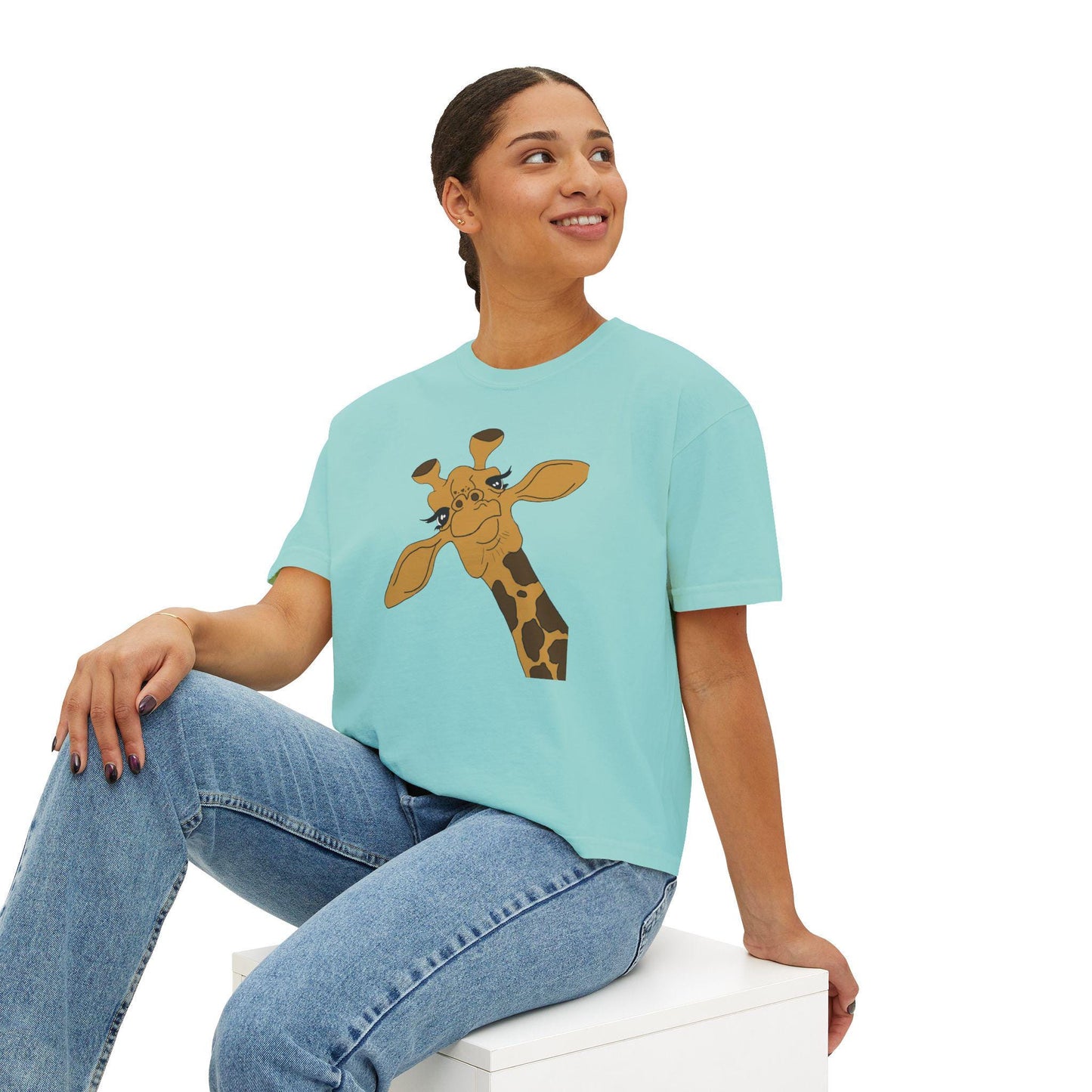 Women's Boxy Tee, Giraffe, trendy, custom graphic tee, boyfriend tee