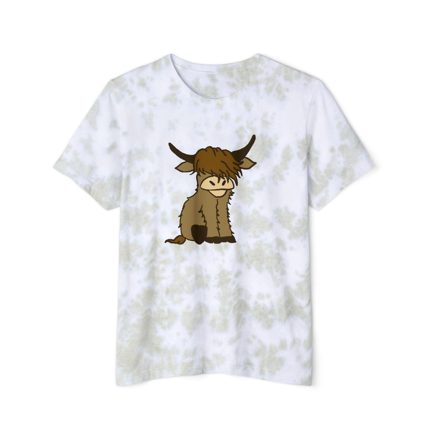 Unisex Tie-Dyed Graphic T-Shirt with Highland Cow Design, custom, boyfriend tee, festival, bohemian
