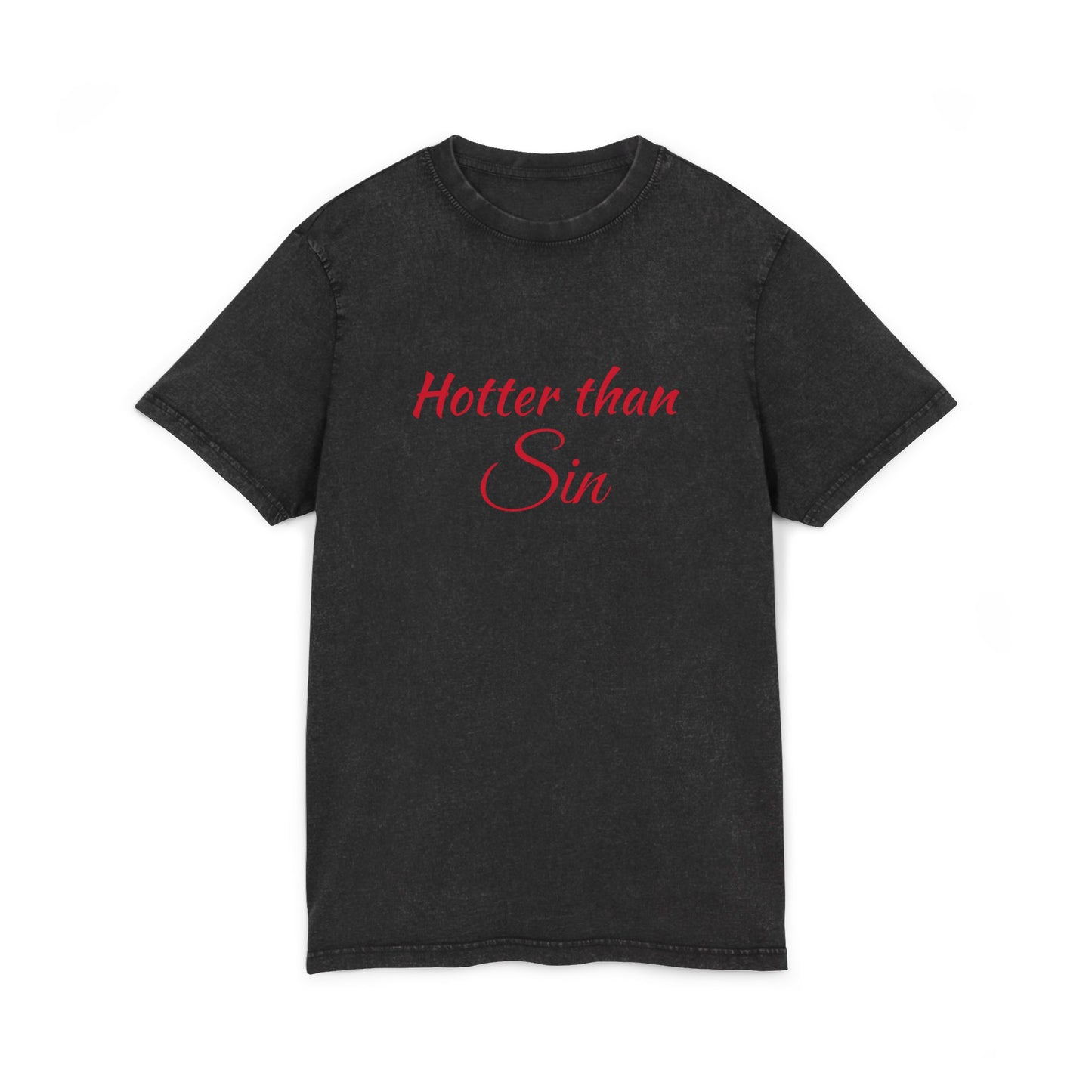 Trendy Acid Washed Tee - 'Hotter than Sin' Graphic Shirt