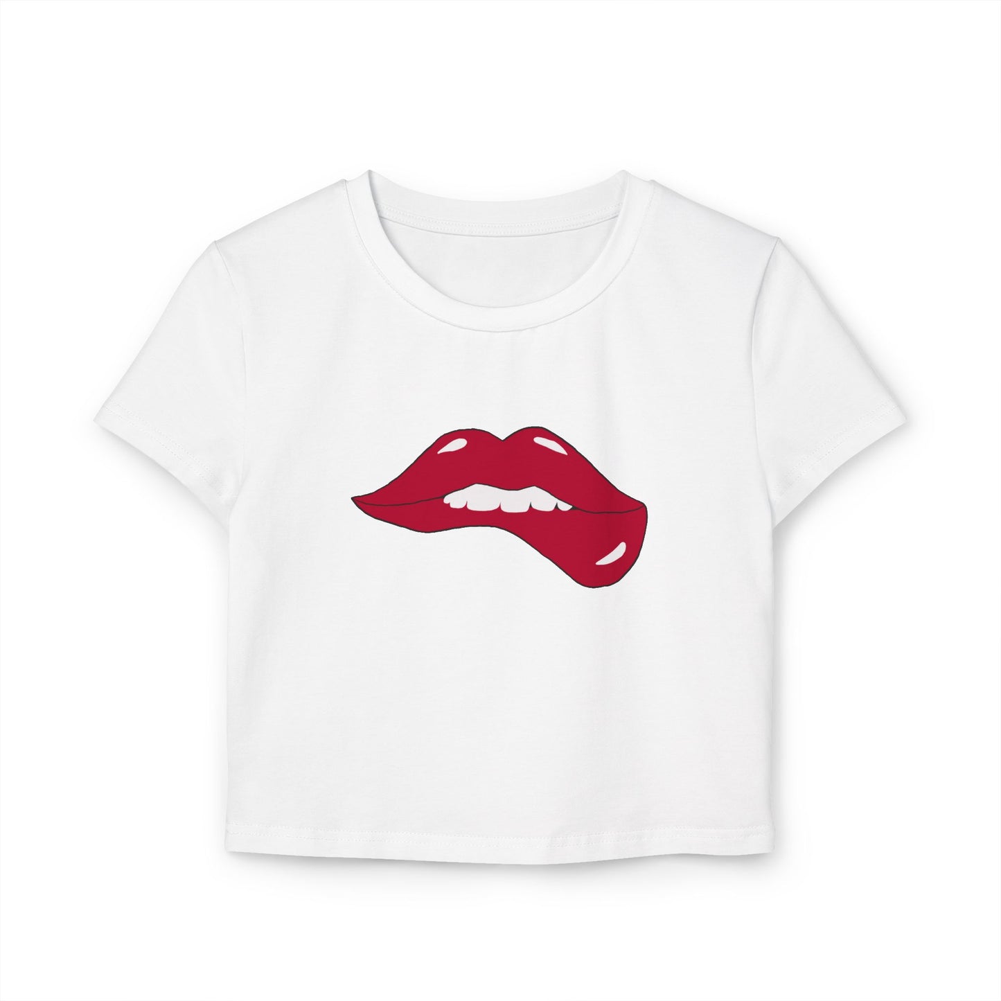 Women's Biting Lip Print Baby Tee - Fun & Stylish Short Sleeve Top for Casual Outings
